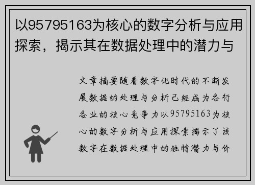 以95795163为核心的数字分析与应用探索，揭示其在数据处理中的潜力与价值